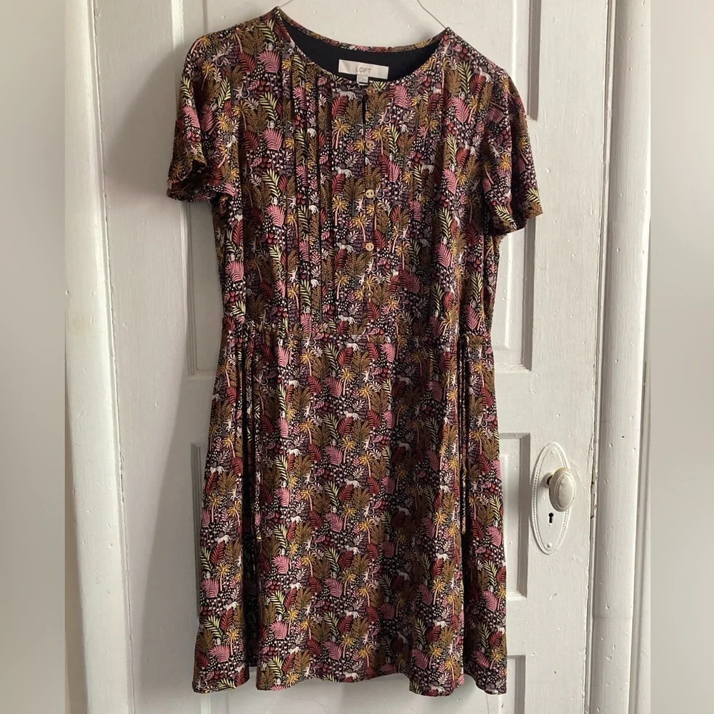 LOFT Colorful Drawstring Mini Dress - Picture 9 of 10